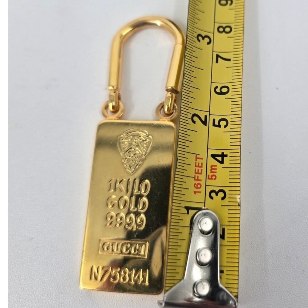 Vintage Gucci Gold Bar Keychain Gold-Plated Metal Ingot Style Bag Charm Luxe - Picture 5 of 10